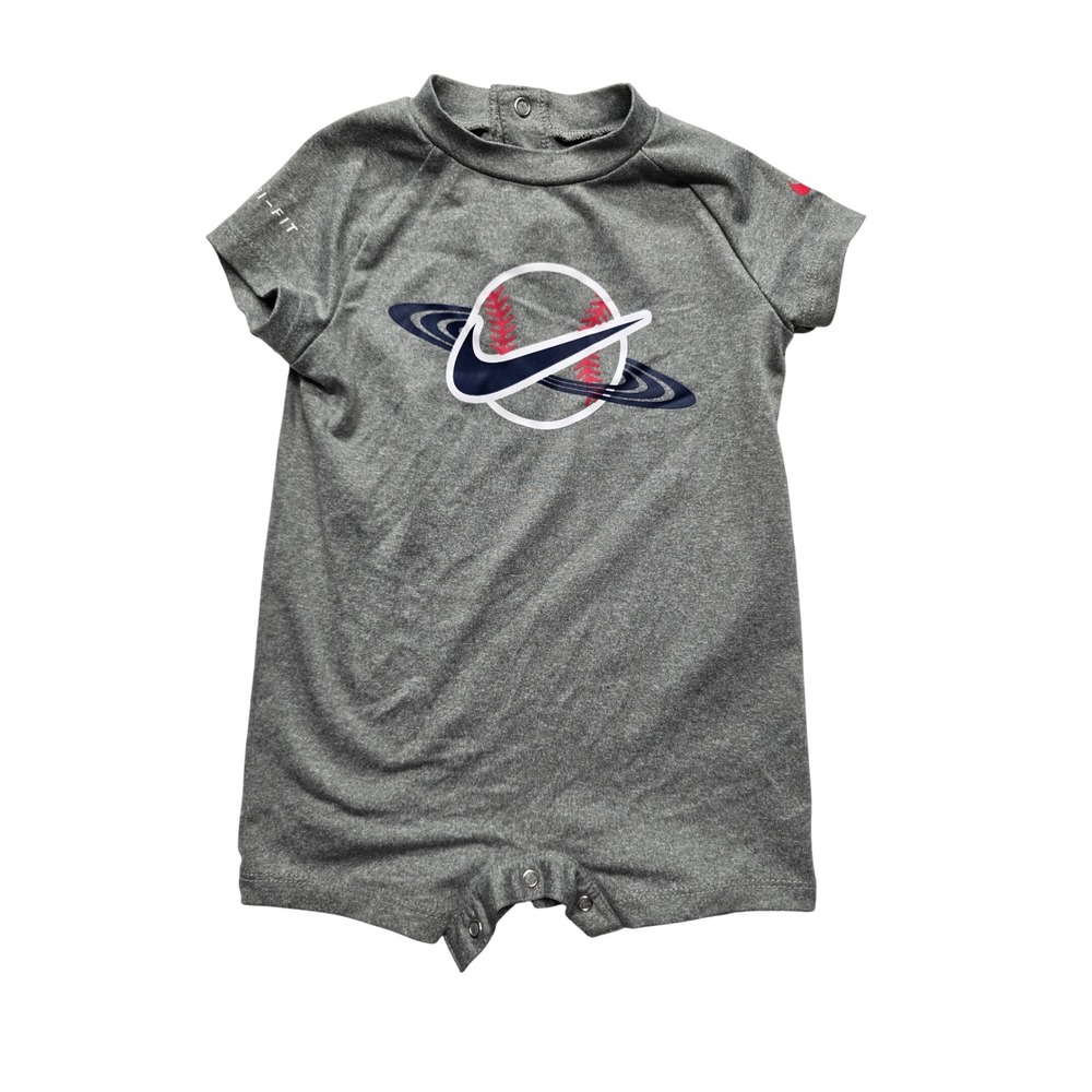 Nike Dri-FIT Baseball Graphic Romper Snap One Piece‎ Gray Unisex 6M